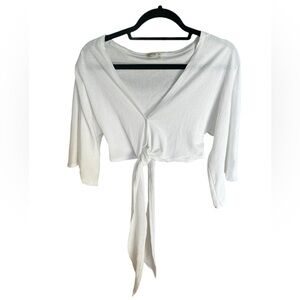 Cotton On White Cropped Front Tie Top Small